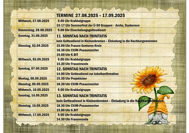 Termine 27.08.2025-17.09.2025
