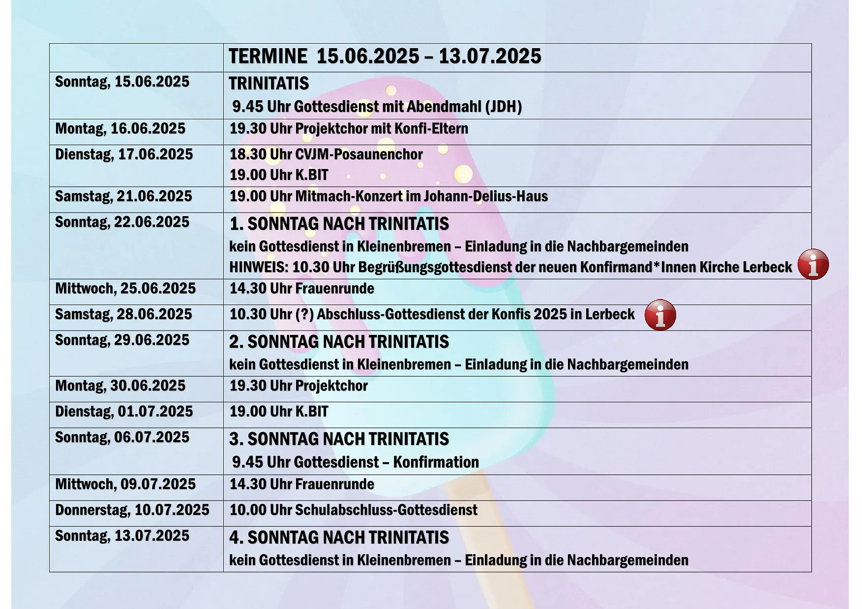 Termine 15.06.2025-13.07.2025